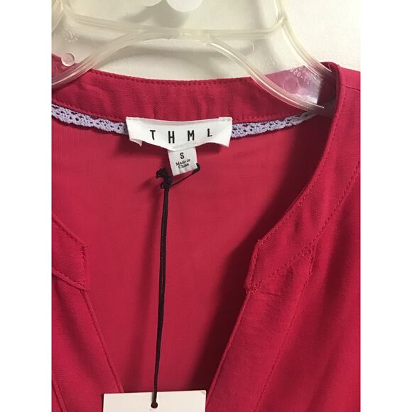 THML Magenta Flutter‎ Sleeved Tiered Dress Midi Size Small NWT - Picture 5 of 7